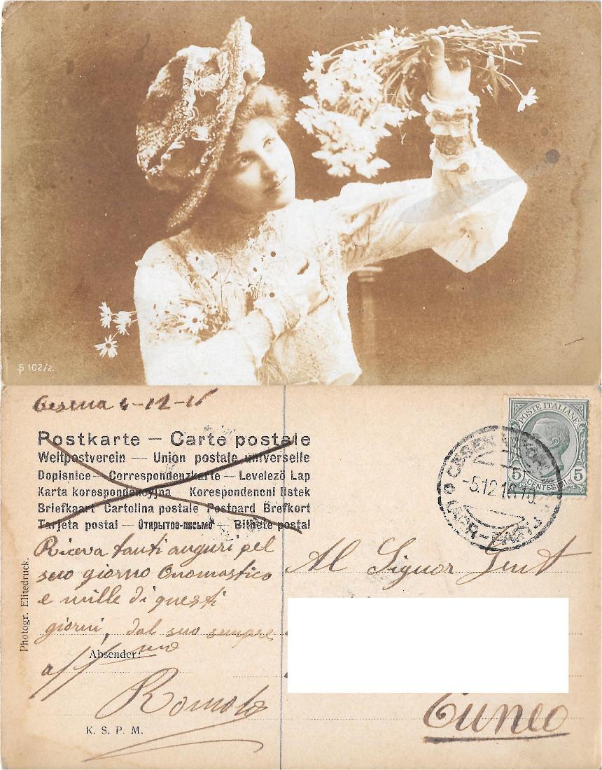 Ragazza con fiori. Viaggiata 1916