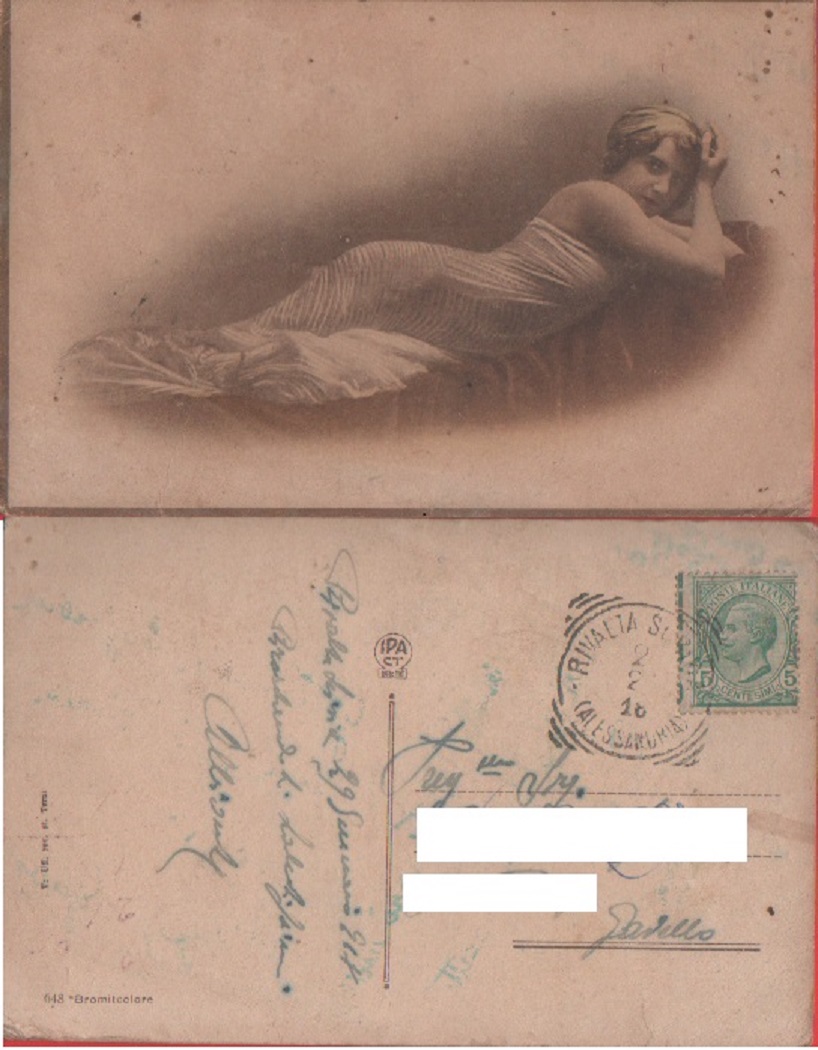 Ragazza sdraiata - viaggiata 1917