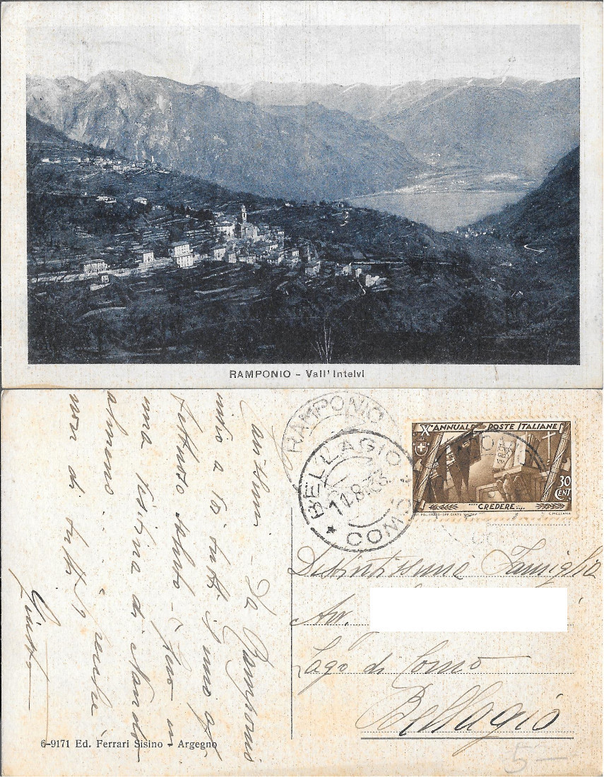 Ramponio. Vall'Intelvi. Viaggiata 1933