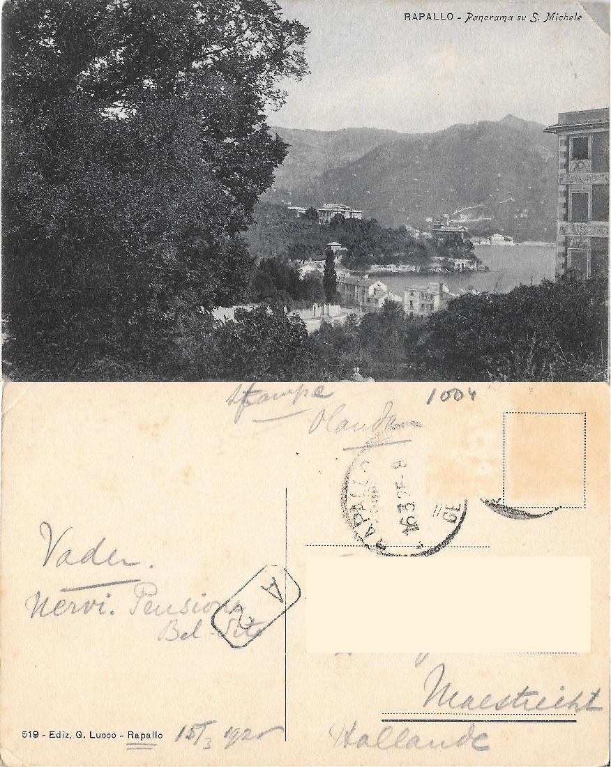 Rapallo. Panorama su San Michele. Viaggiata 1925