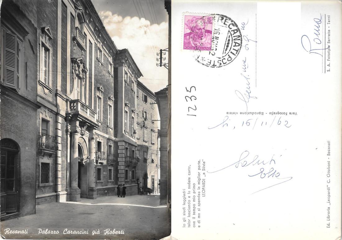 Recanati. Palazzo Carancini già Roberti. Viaggiata 1962