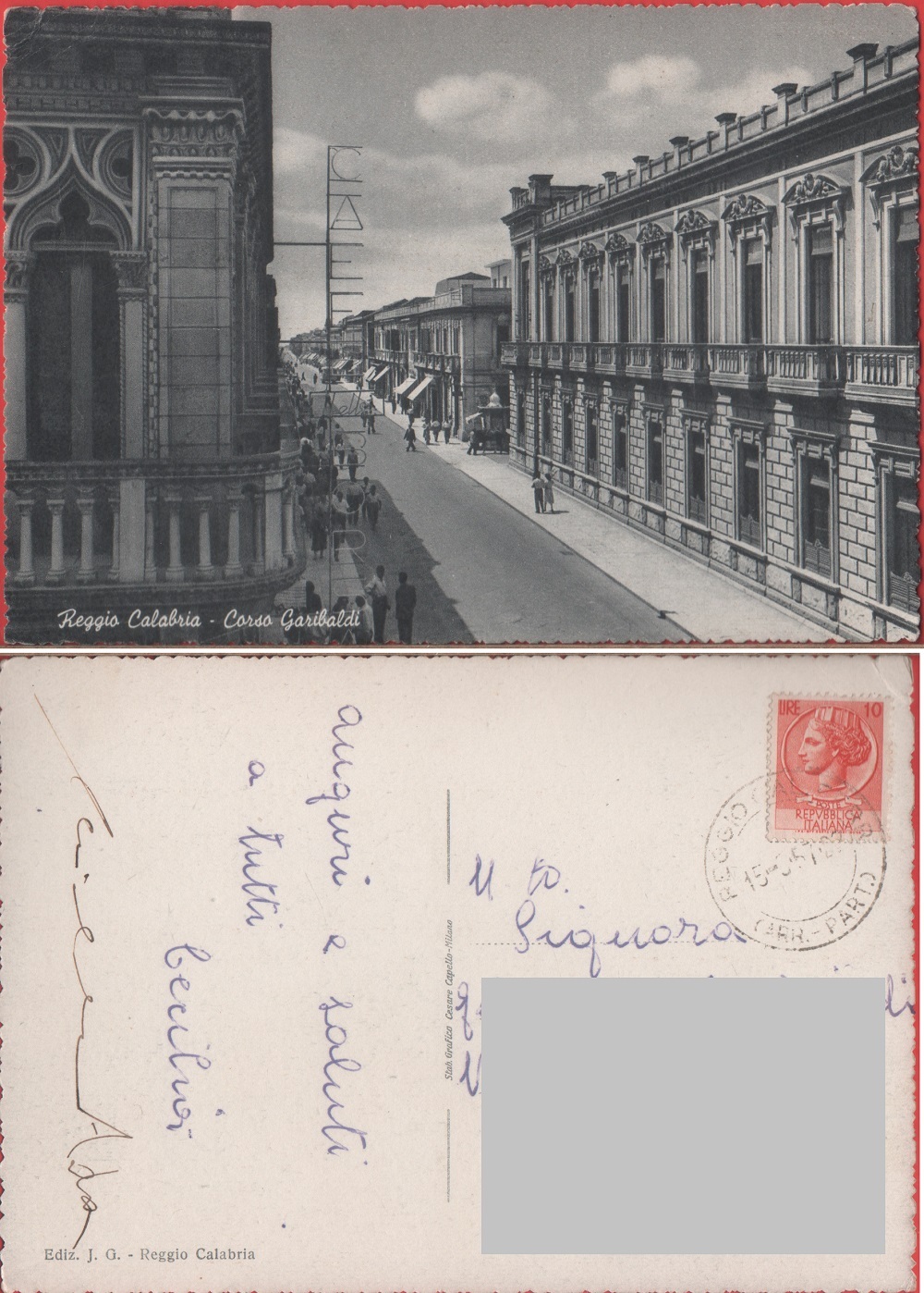 Reggio Calabria. Corso Garibaldi. Viaggiata 1957