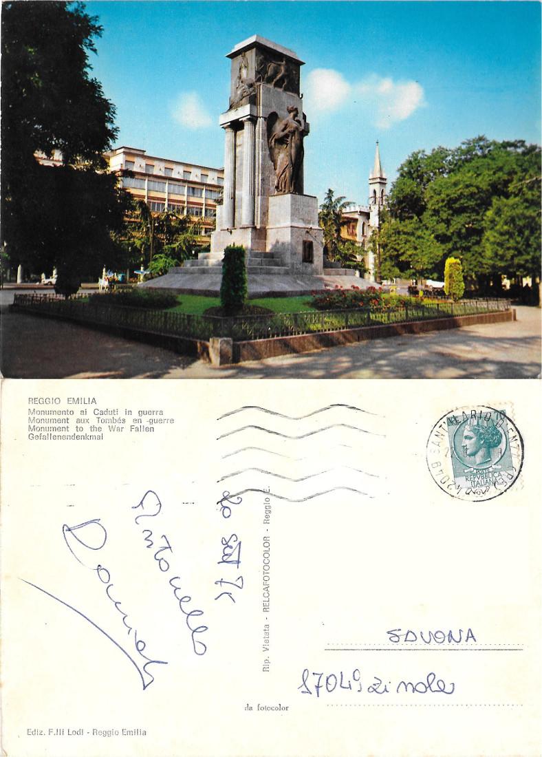 Reggio Emilia. Monumento ai Caduti in guerra. Viaggiata 1975