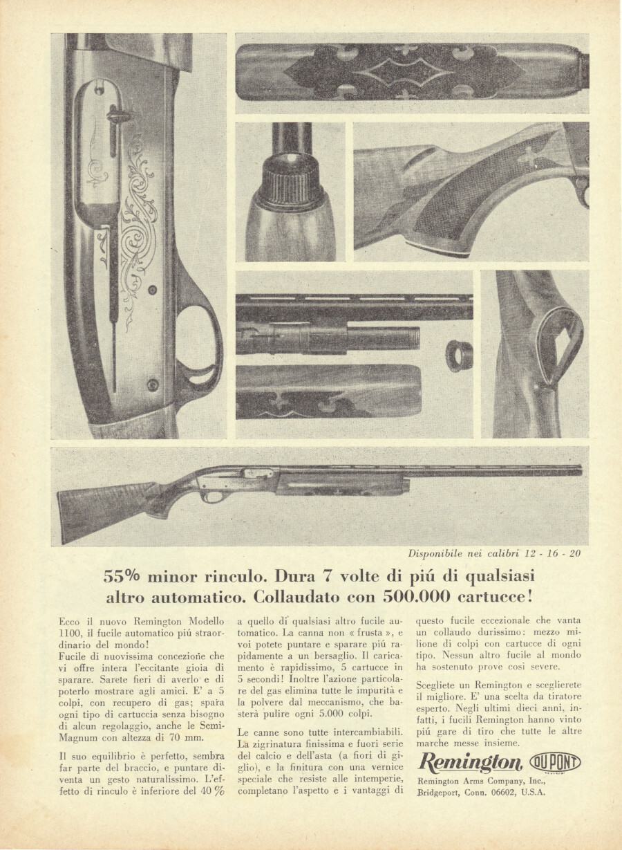 Remington collaudato con 500.000 cartucce. Advertising 1965
