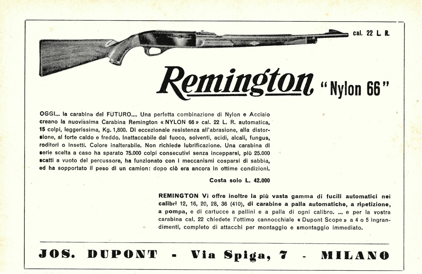 Remington Nylon 66 cal 22 lr. Advertising 1961