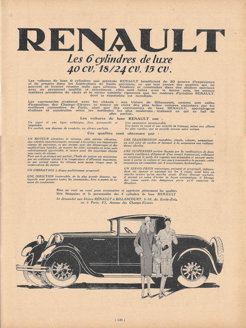Renault. Les 6 cylindres de luxe - Advertising 1928