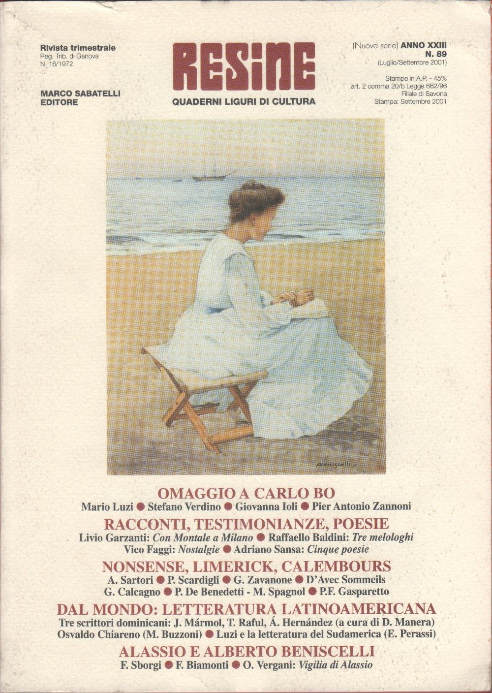 Resine. Quaderni liguri di cultura. n. 89. Luglio-Settembre 2001