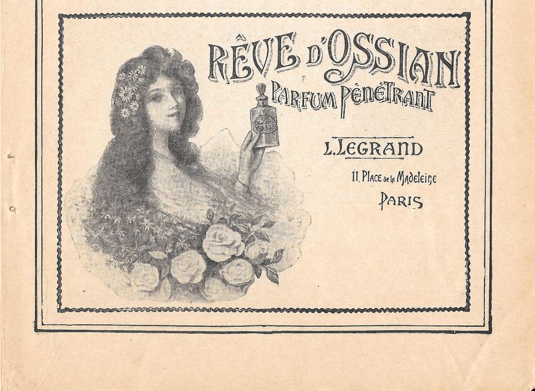Reve d'Ossian parfum penetrant. L. Legrand, Paris. Pubblicita 1906