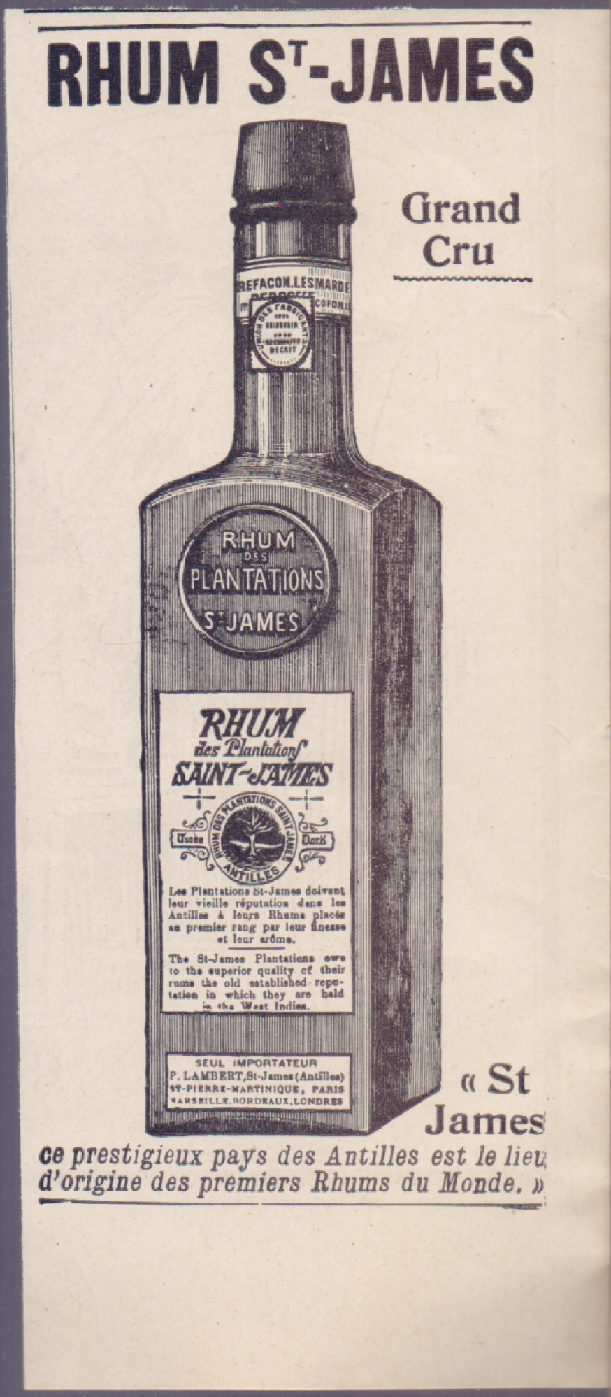 Rhum St. James. Advertising 1926