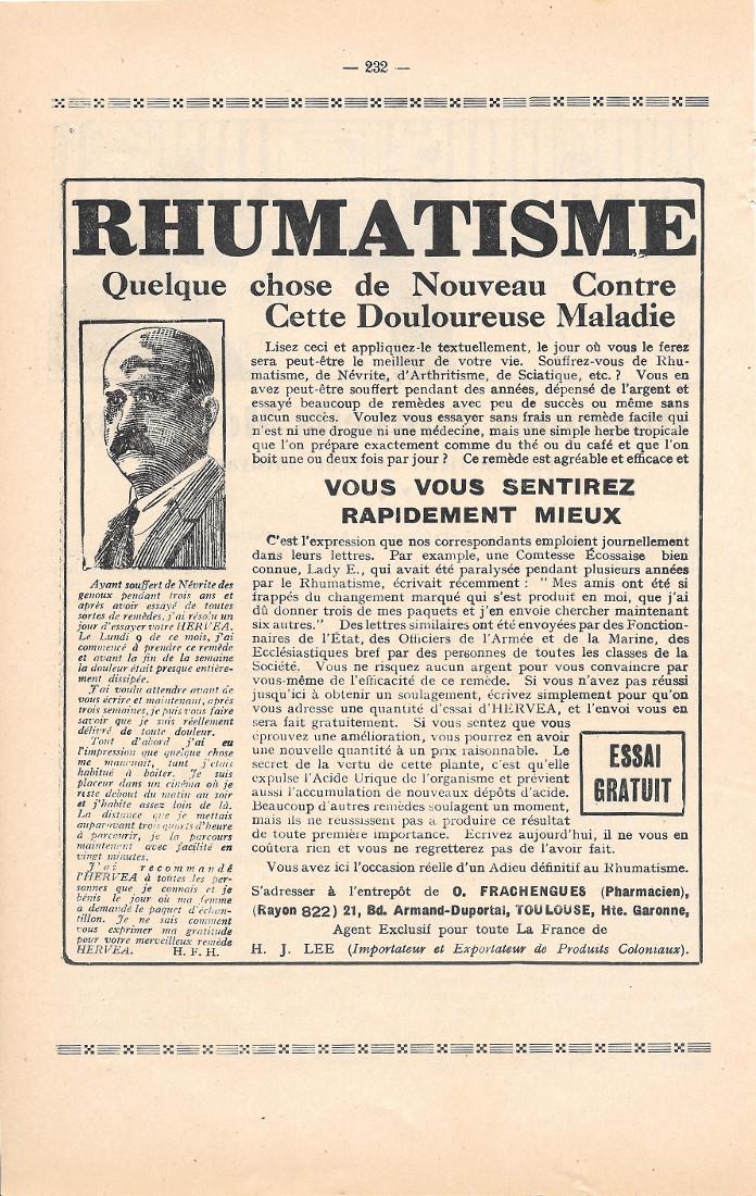 Rhumatisme. O. Frachengues, Toulouse. Pubblicita 1932