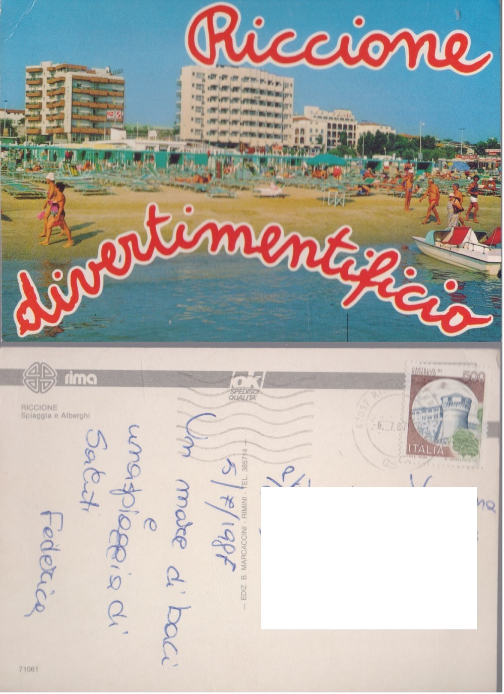 Riccione. Divertimentificio. Viaggiata 1987