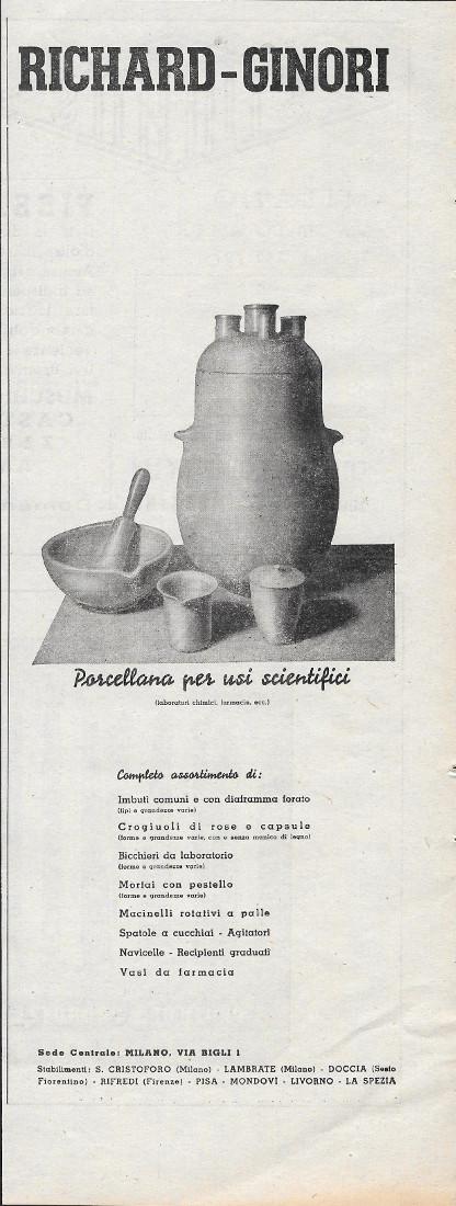 Richard-Ginori. Porcellana per usi scientifici. Advertising 1941