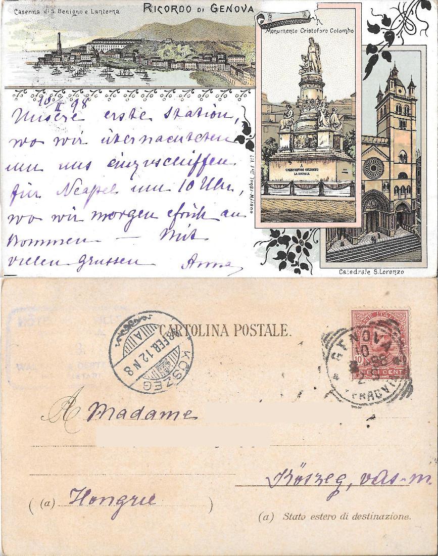 Ricordo di Genova. Viaggiata 1898