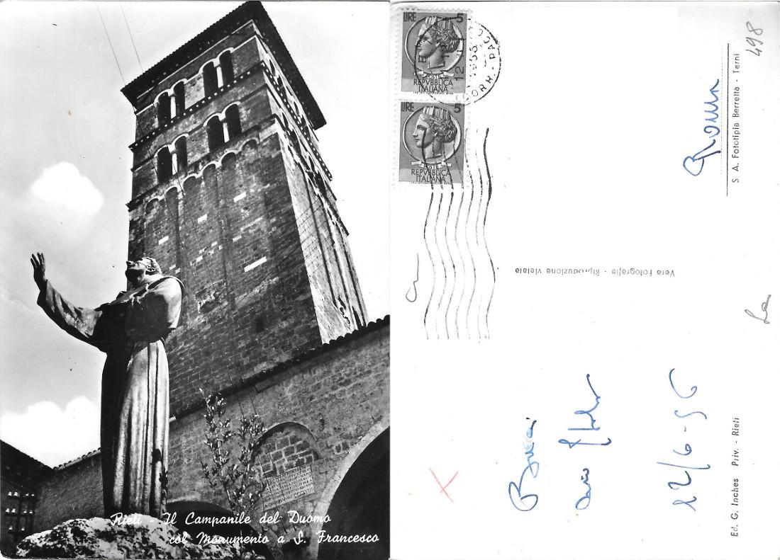 Rieti. Il campanile del Duomo col monumento a S. Francesco. …