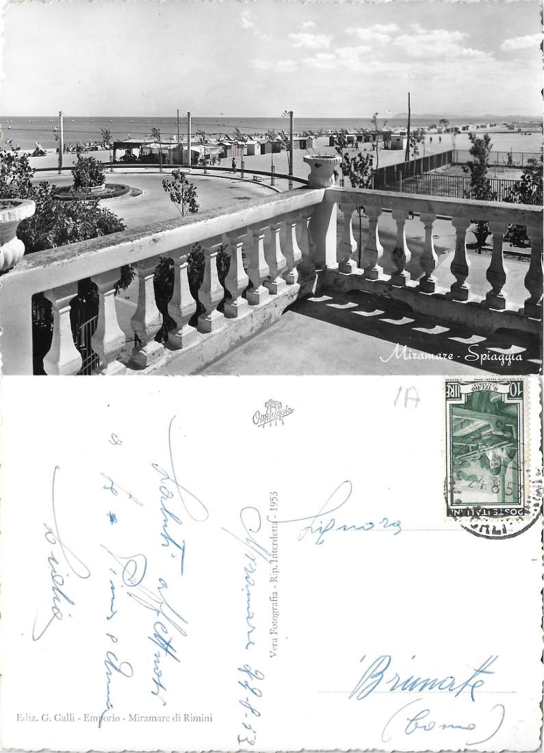 Rimini. Miramare. Spiaggia. Viaggiata 1953