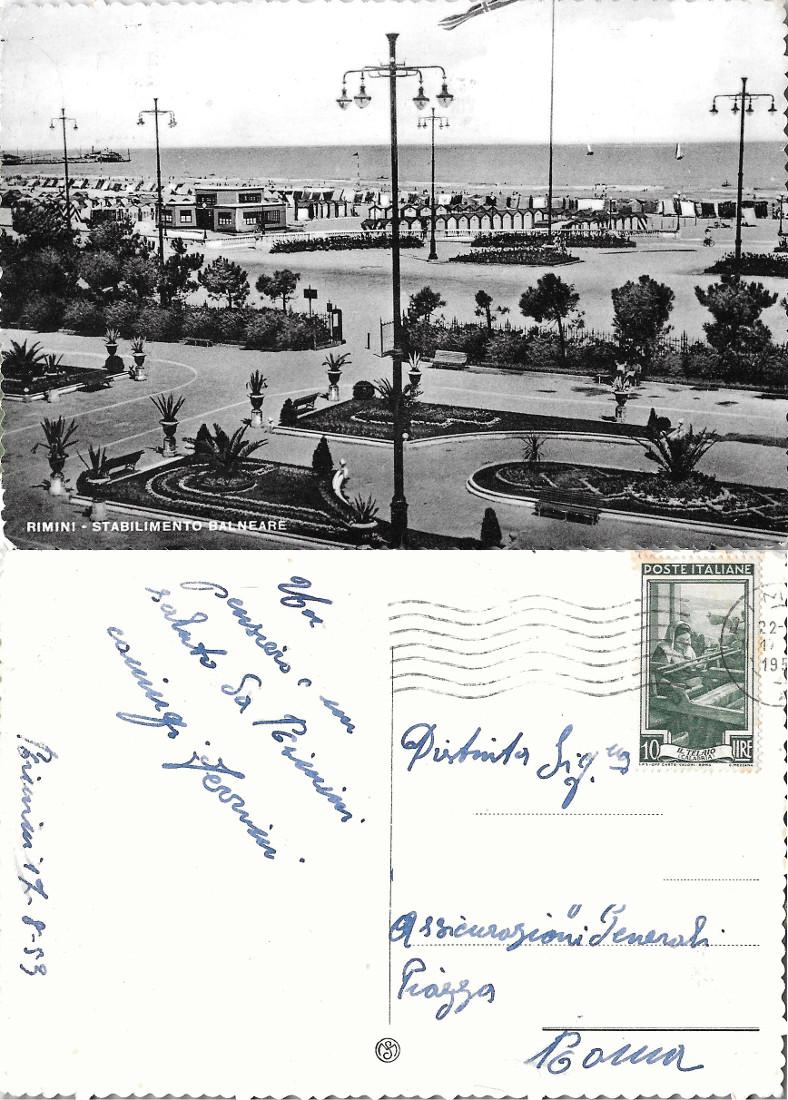 Rimini. Stabilimento balneare. Viaggiata 1959
