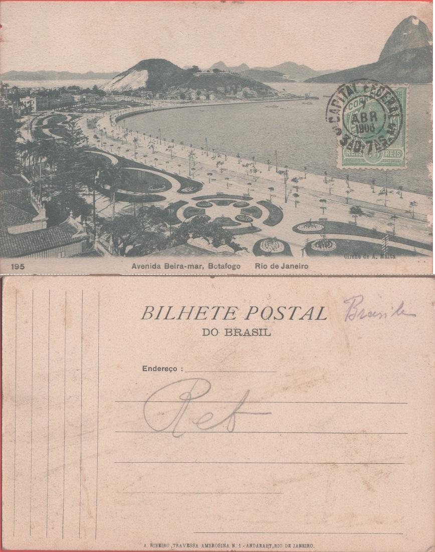 Rio de Janeiro. Avenida Beira-mar, Botafogo. Viaggiata 1908