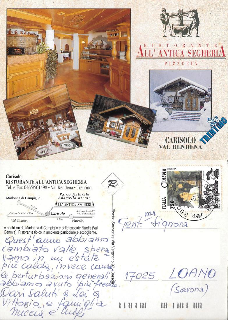 Ristorante All'Antica Segheria. Carisolo. Val Rendena. Viaggiata 1996