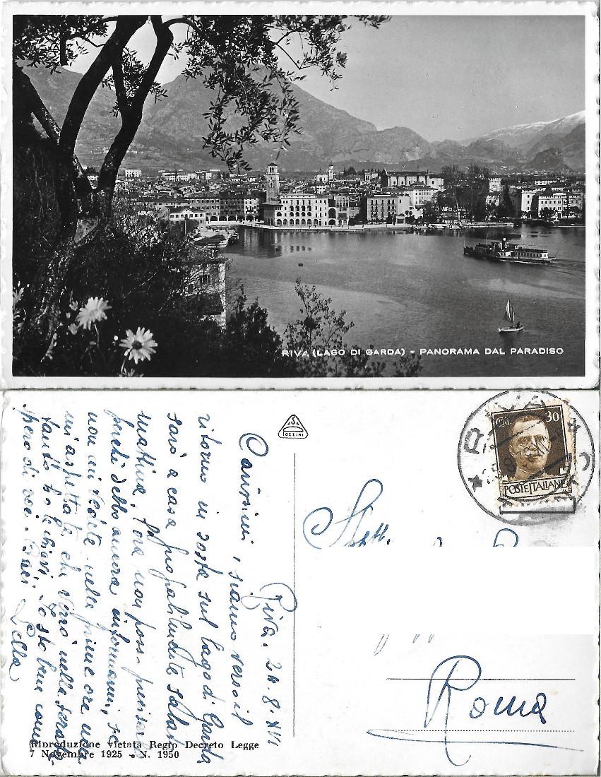 Riva. Lago di Garda Panorama dal Paradiso. Viaggiata 1938
