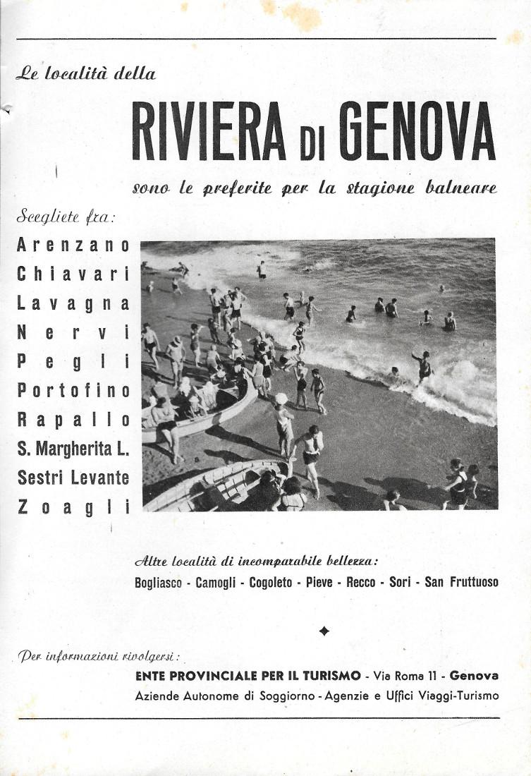 Riviera di Genova / Alto Adige. Advertising 1942 fronte retro