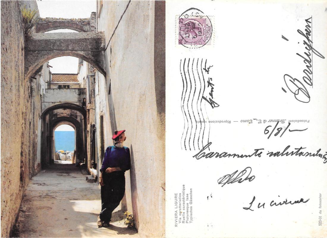 Riviera ligure. Via caratteristica. Viaggiata 1970