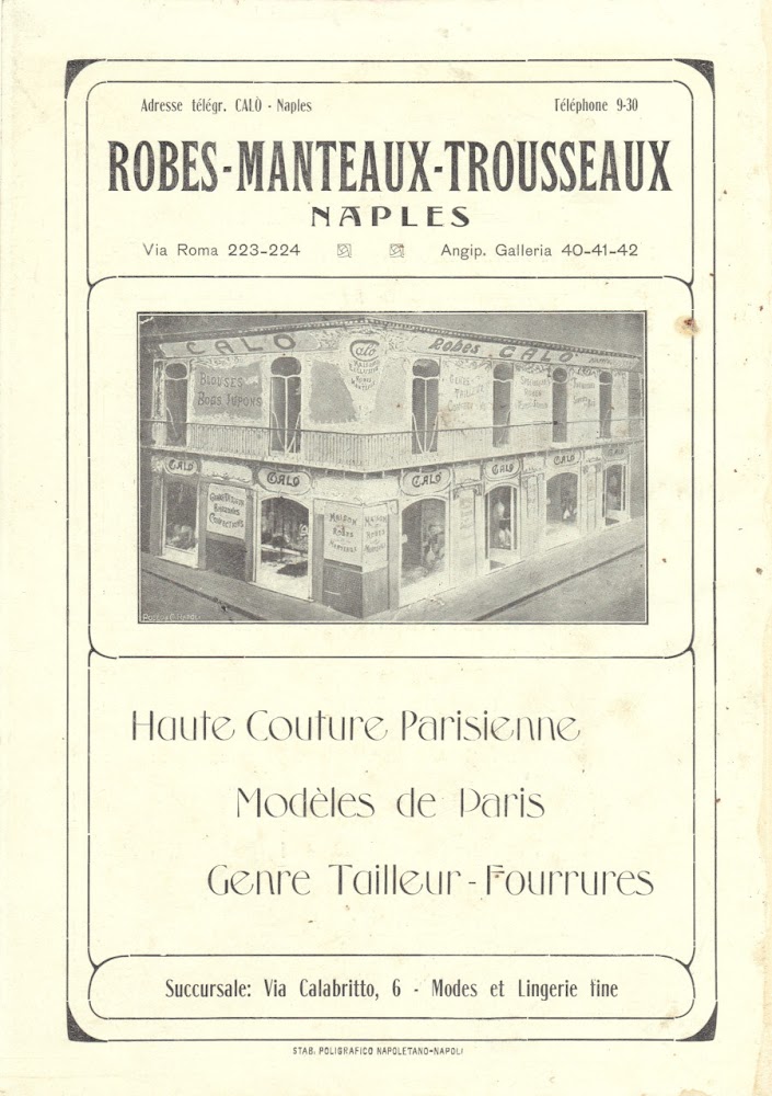 Robes-Manteaux-Trousseaux, Naples. Calò Napoli. Advertising 1913