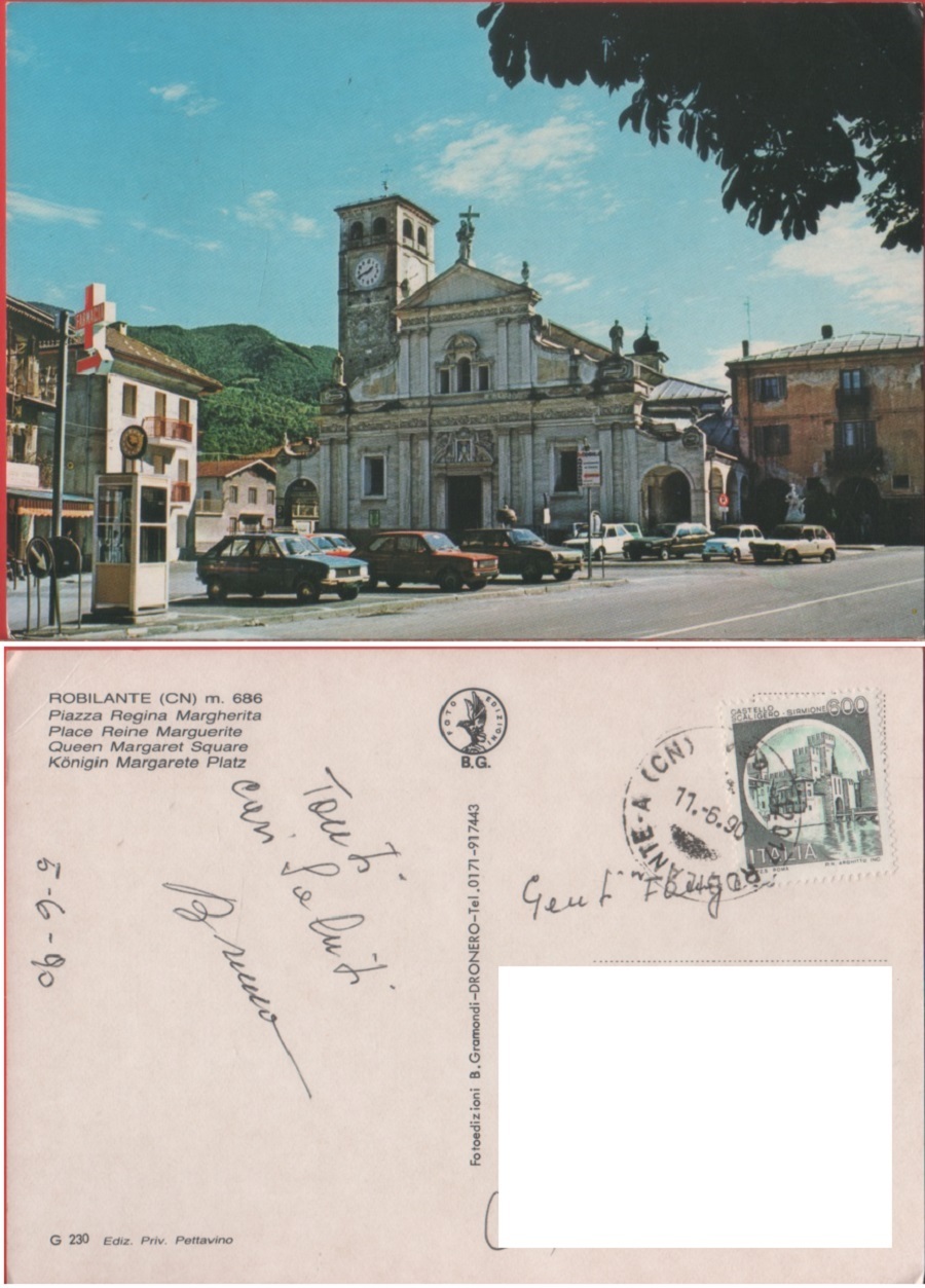 Robilante (CN). Piazza Regina Margherita. Viaggiata 1990
