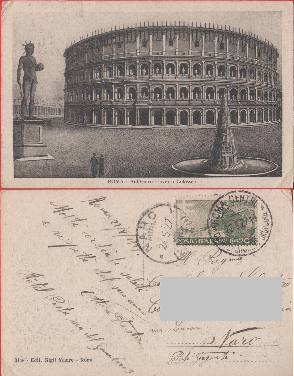 Roma. Anfiteatro Flavio o Colosseo. Viaggiata 1927
