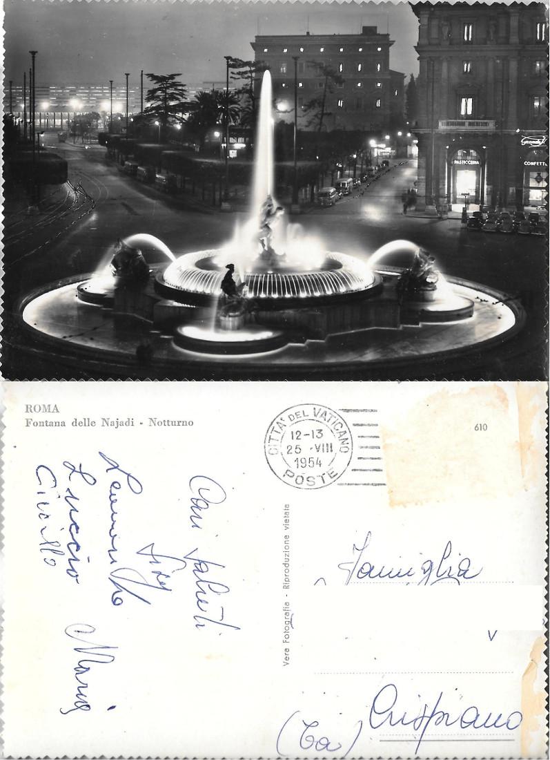 Roma. Fontana delle Najadi. Notturno. Viaggiata 1954