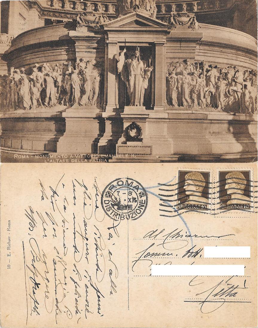 Roma. Monumento a Vittorio Emanuele II. L'Altare della Patria. Viaggiata …
