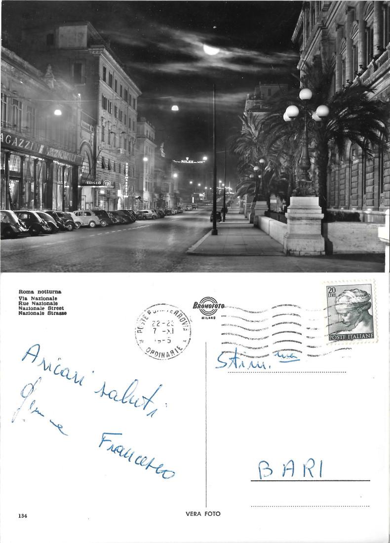 Roma notturna. Via Nazionale. Viaggiata 1955
