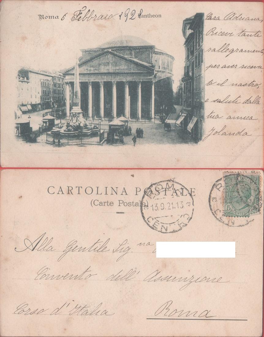 Roma. Pantheon. Viaggiata 1921. Chioschi, animata