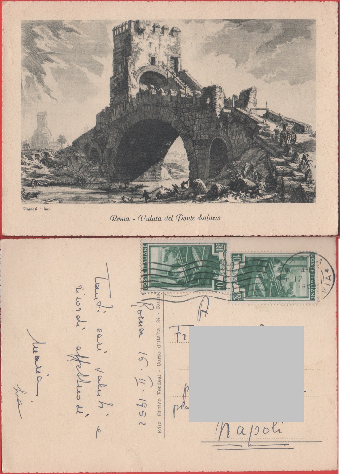 Roma. Veduta del Ponte Salario. Viaggiata 1952