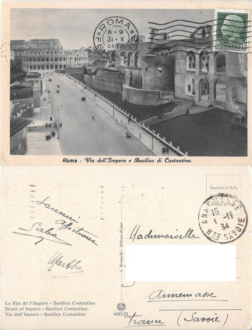 Roma. Via dell'Impero e Basilica di Costantino. Viaggiata 1934