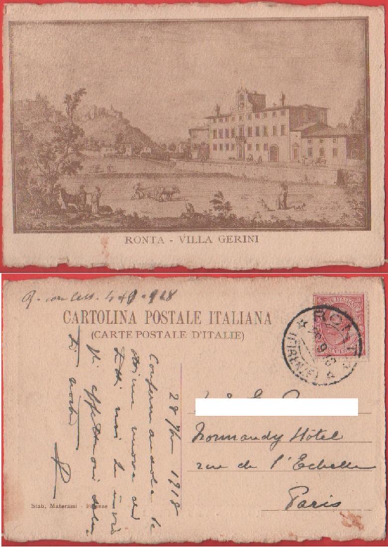Ronta (FI). Villa Gerini. Viaggiata 1918. Pittorica