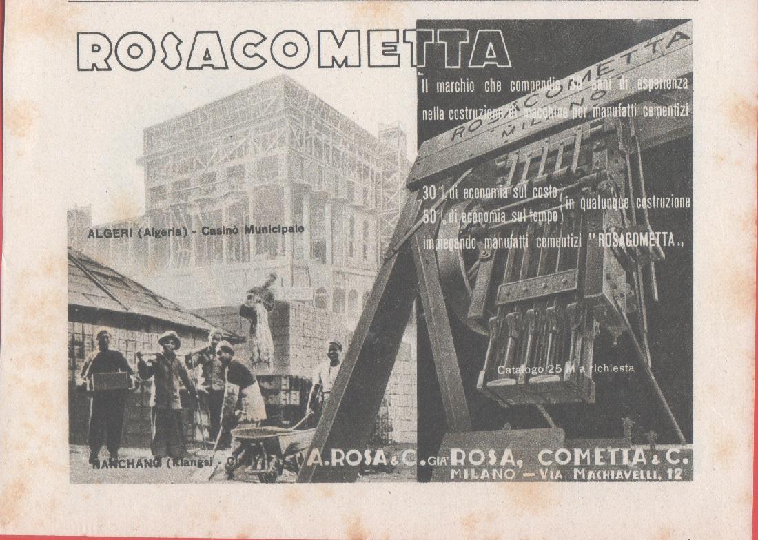 Rosacometta macchinari per manufatti cementizi. Pubblicita 1941