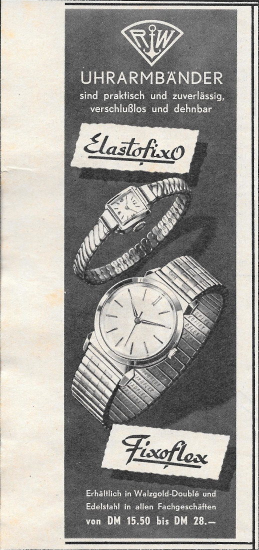 RW Uhrarmbander. Cinturini elastici per orologi - Advertising 1958