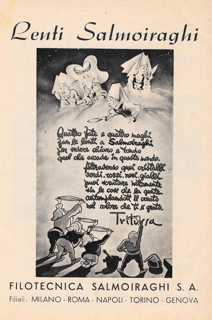 S.A. Legnami Pasotti, Brescia / Lenti Salmoiraghi. Pubblicita 1946, fronte …