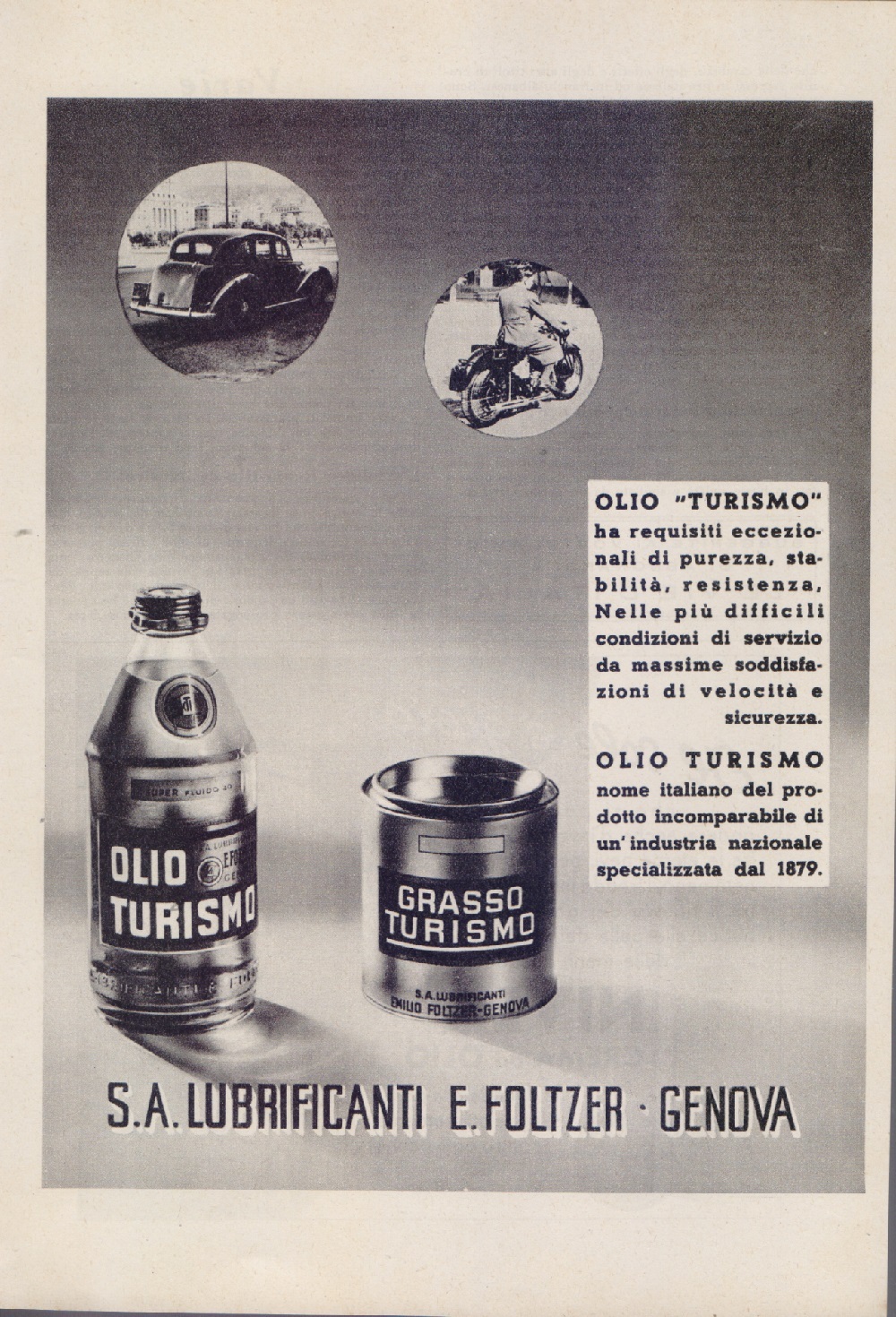 S.A. Lubrificanti E. Foltzer. Genova. Advertising 1940