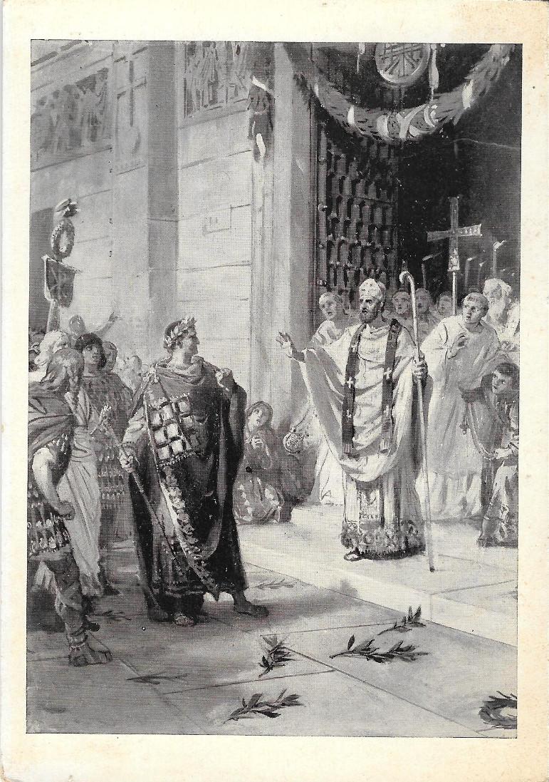 S. Ambrogio respinge Teodosio dal Tempio ( Poliaghi). Non viaggiata