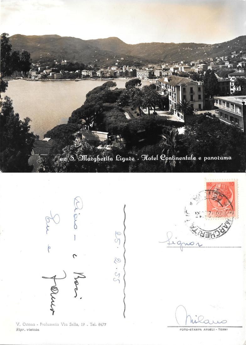 S. Margherita Ligure. Hotel Continentale e panorama. Viaggiata 1955