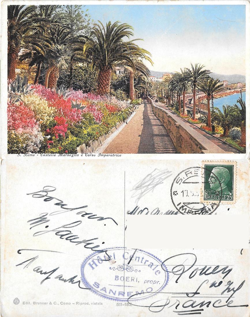 S. Remo. Castello Marsaglia e Corso Imperatrice. Viaggiata 1932