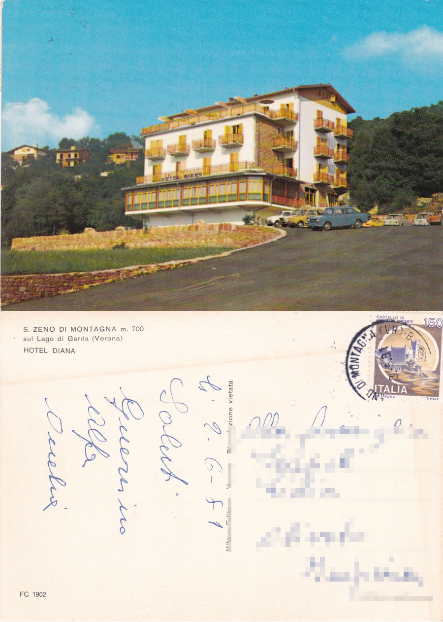 S. Zeno di Montagna (VR). Hotel Diana. Viaggiata 1981