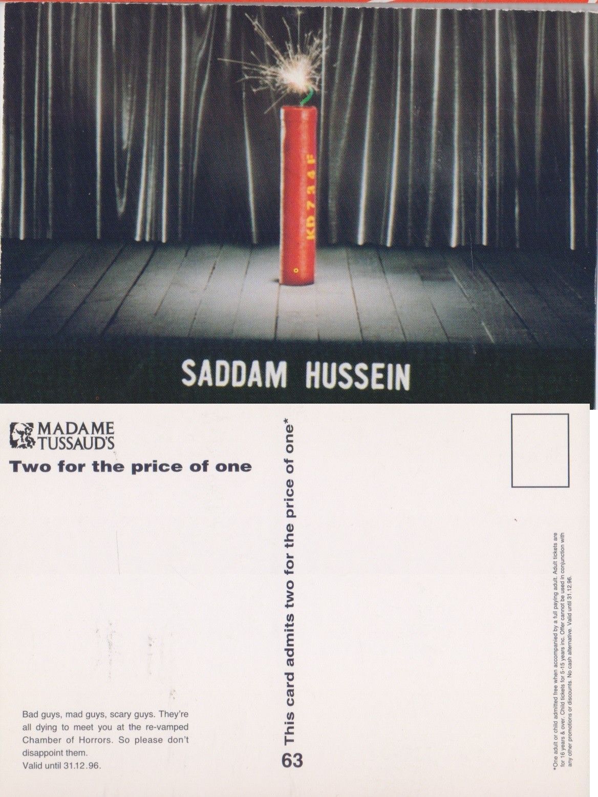 Saddam Hussein - Cartolina invito per due ingressi a Madame …