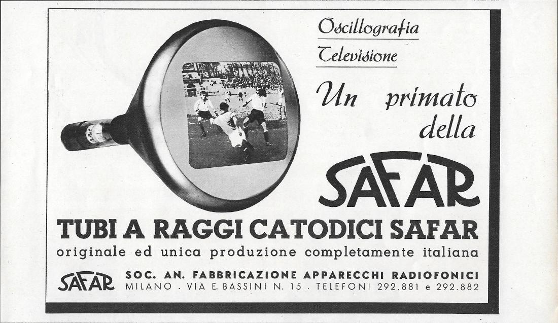 SAFAR. Tubi a raggi catodici. Advertising 1937