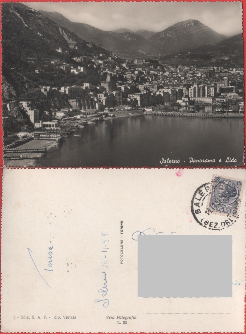 Salerno. Panorama e Lido. Viaggiata 1958