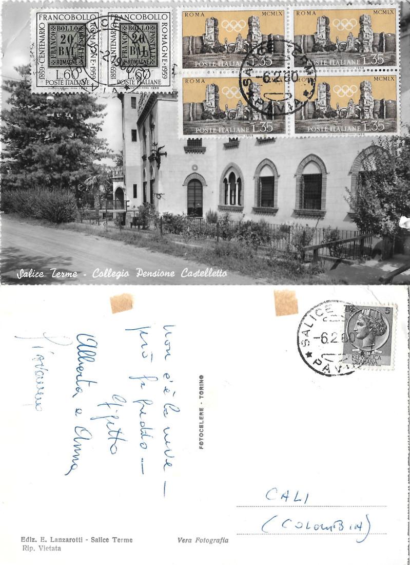 Salice Terme (PV). Collegio Pensione Castelletto. Viaggiata 1960