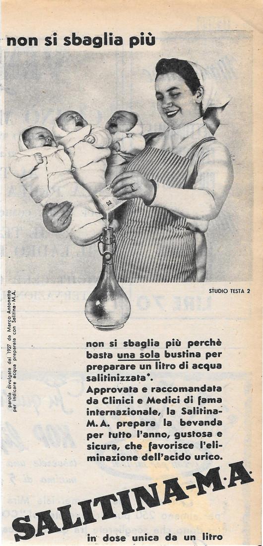 Salitina-M.A. in dose unica da un litro. Advertising 1956