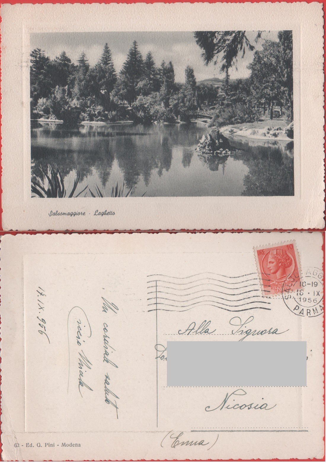 Salsomaggiore (PR). Laghetto. Viaggiata 1956