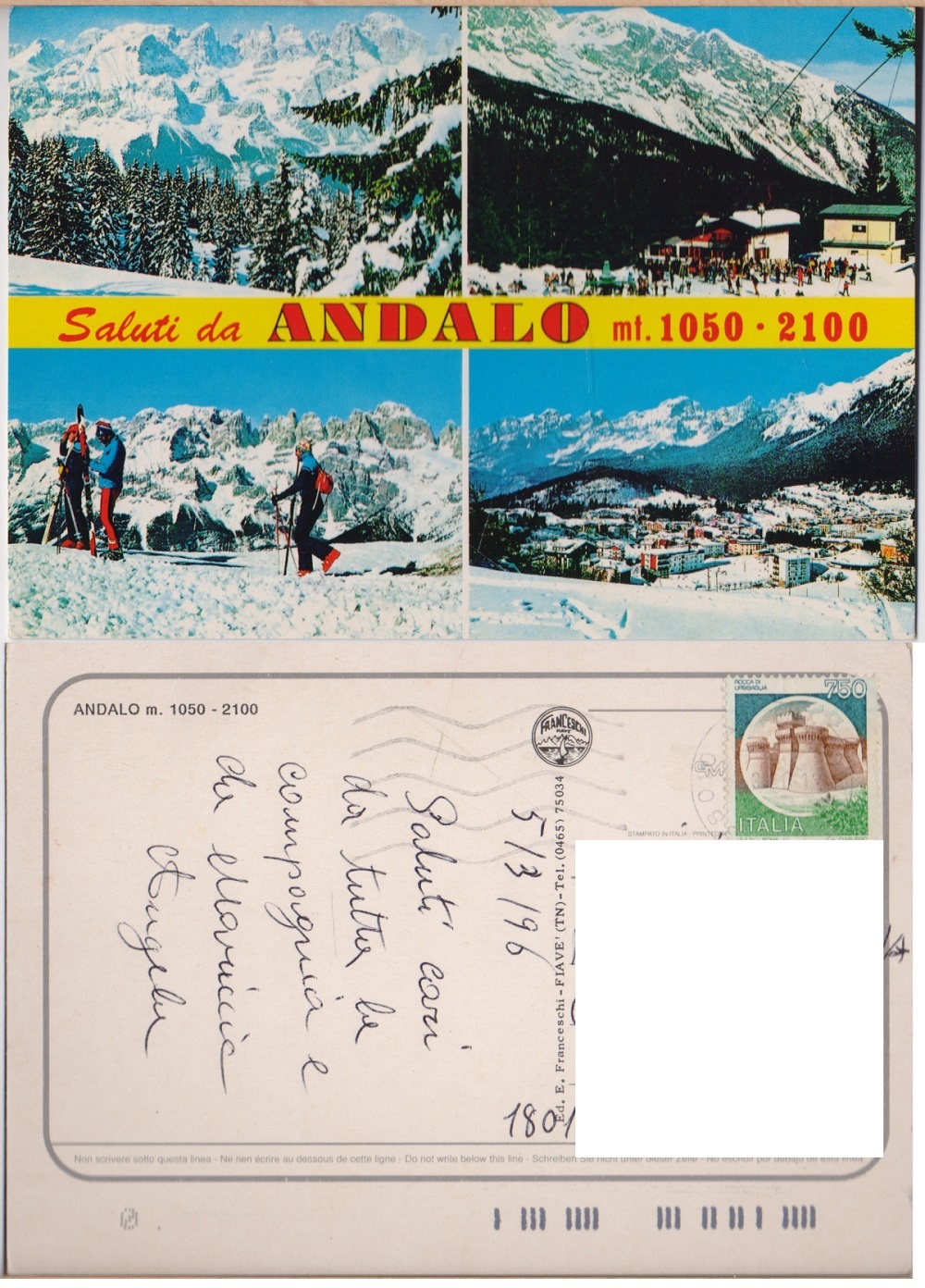 Saluti da Andalo. Viaggiata 1996